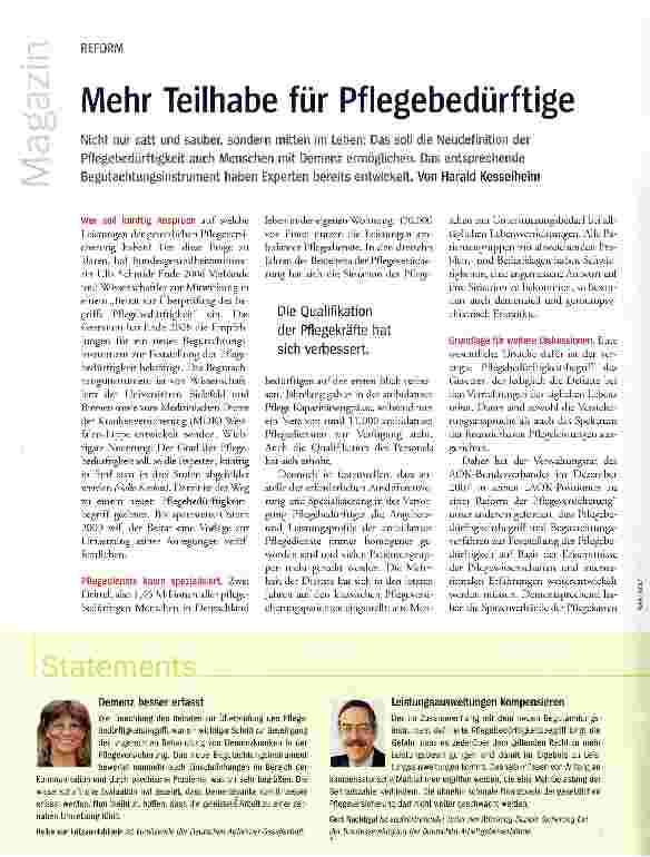 Vorschauseite 1: Mehr Teilhabe für Pflegebedürftige