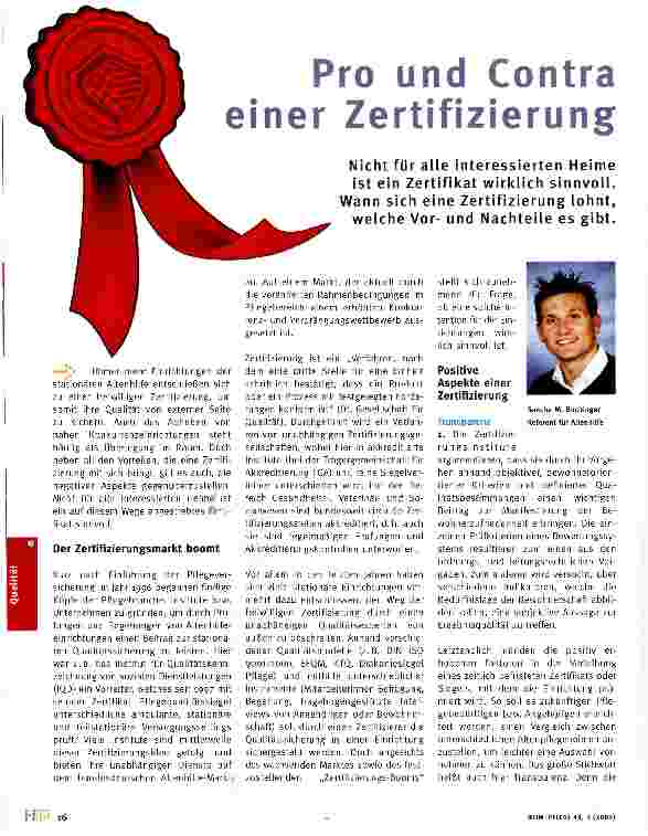 Vorschauseite 1: Pro und Contra einer Zertifizierung