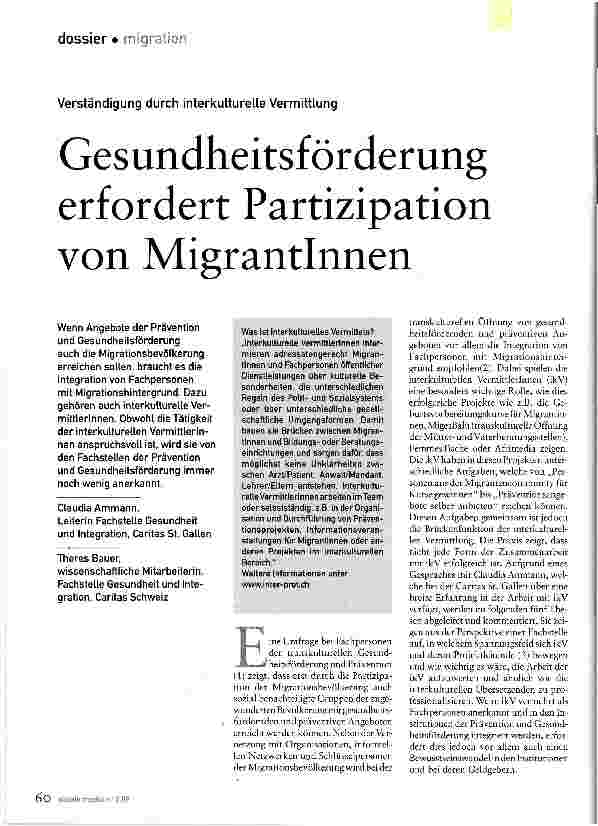 Vorschauseite 1: Gesundheitsförderung erfordert Partizipation von Migrantinnen