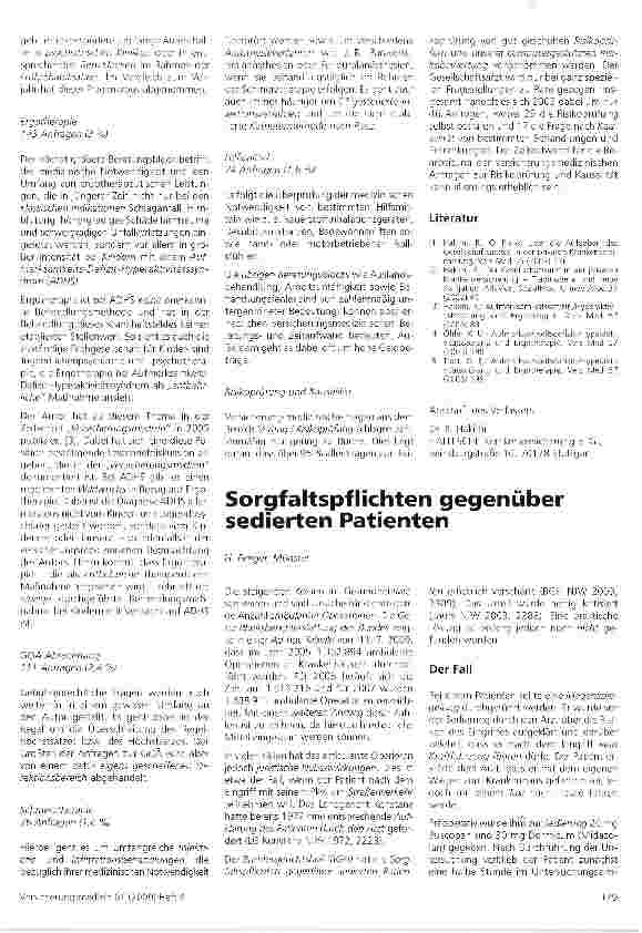 Vorschauseite 1: Sorgfaltspflichten gegenüber sedierten Patienten