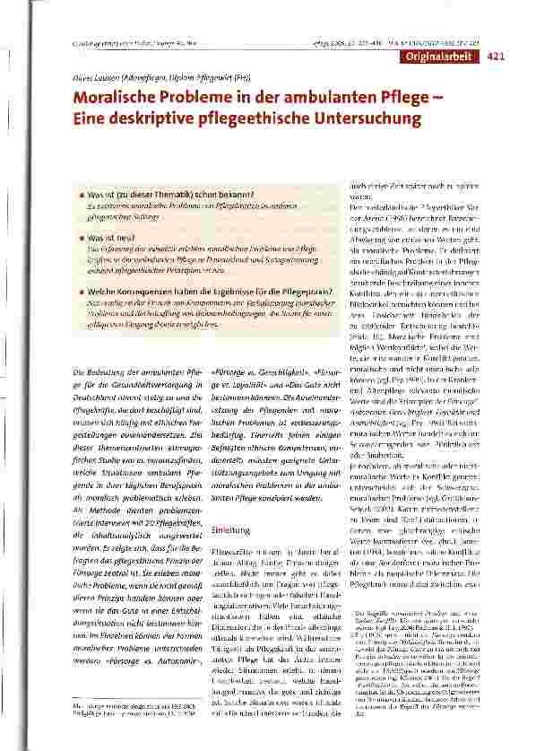 Vorschauseite 1: Moralische Probleme in der ambulanten Pflege Eine deskriptive pflegeethische Untersuchung