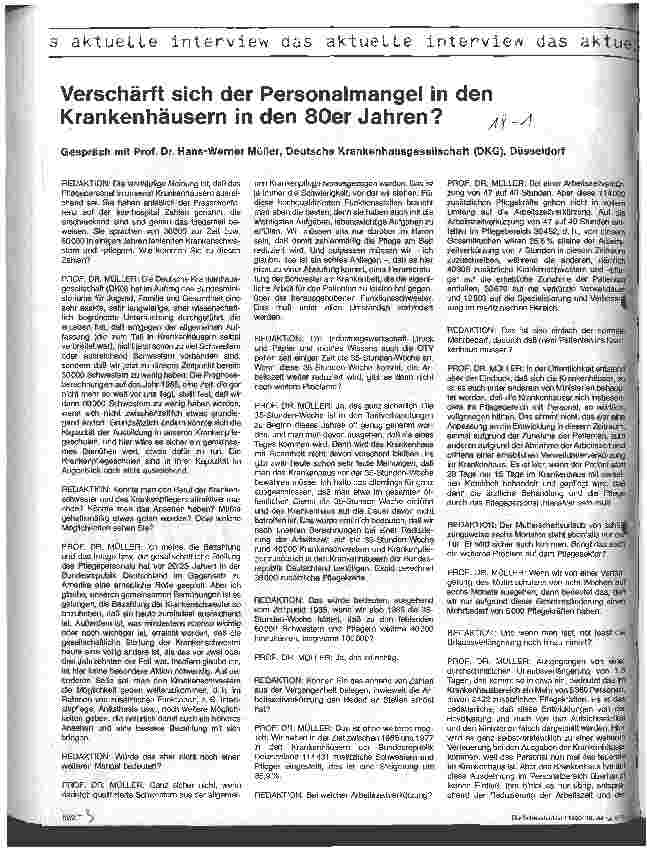 Vorschauseite 1: Verschärft sich der Personalmangel in den Krankenhäusern in den 80er Jahren