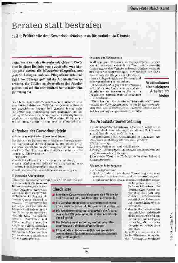 Vorschauseite 1: Beraten statt bestrafen Teil 1: Prüfinhalte des Gewerbeaufsichtsamts für ambulante Dienste