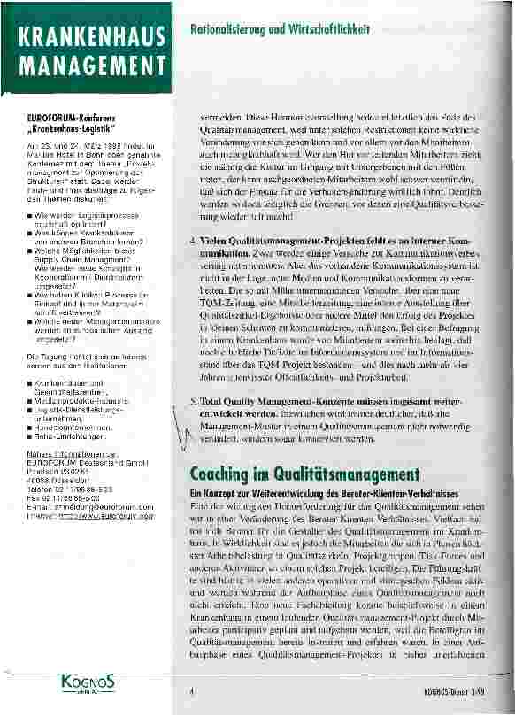 Vorschauseite 1: Coaching im Qualitätsmanagement ein Konzept zur Weiterentwicklung des Berater-Klienten-Verhältnisses