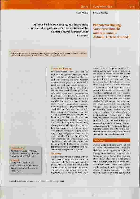 Vorschauseite 1: Patientenverfügung, Vorsorgevollmacht und Betreuung Aktuelle Urteile des BGH
