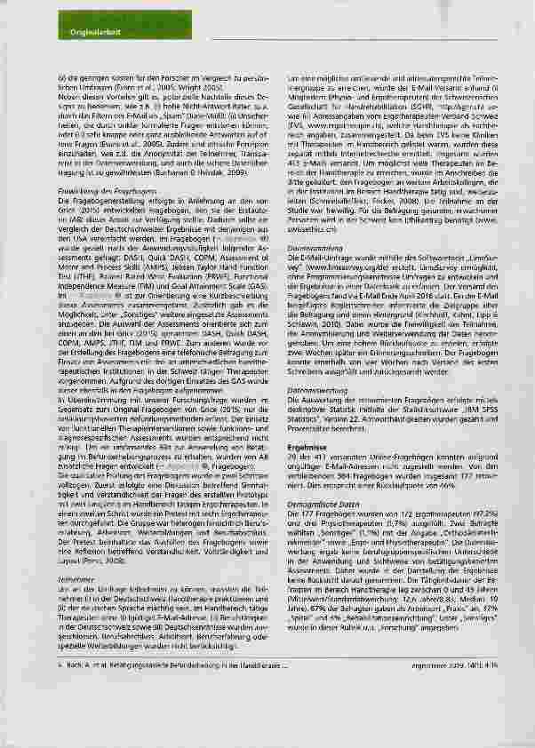 Vorschauseite 3: Betatigungsbasierte Befunderhebung in der Handtherapie - eine E-Mail-Umfrage in der Deutschschweiz