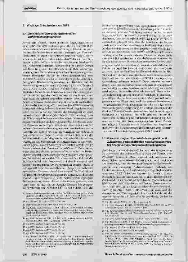 Vorschauseite 2: Wichtiges aus der Rechtsprechung des Bundesverwaltungsgerichts zum Personalvertretungsrecht 2018