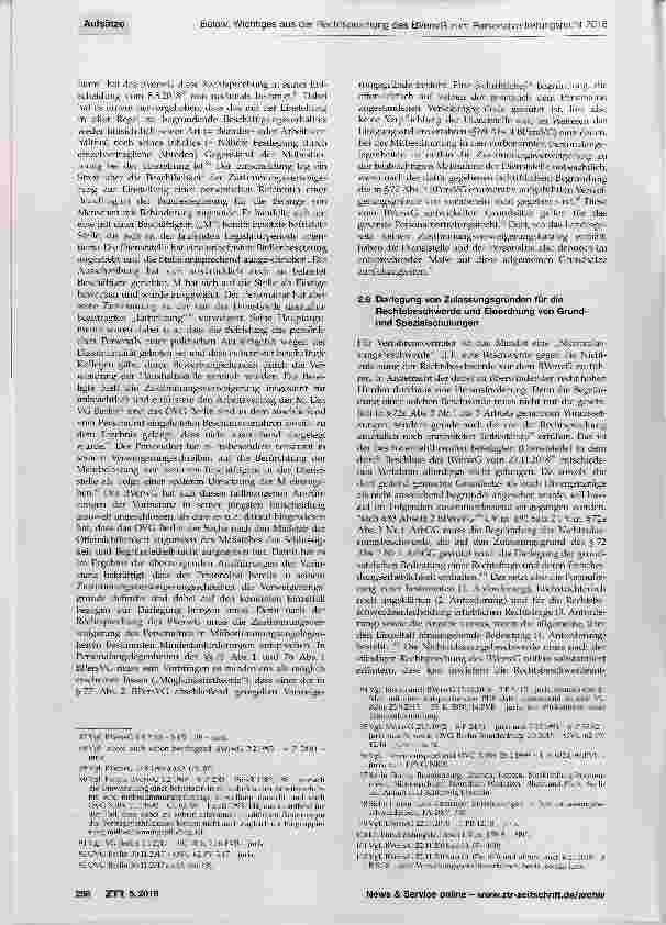 Vorschauseite 6: Wichtiges aus der Rechtsprechung des Bundesverwaltungsgerichts zum Personalvertretungsrecht 2018