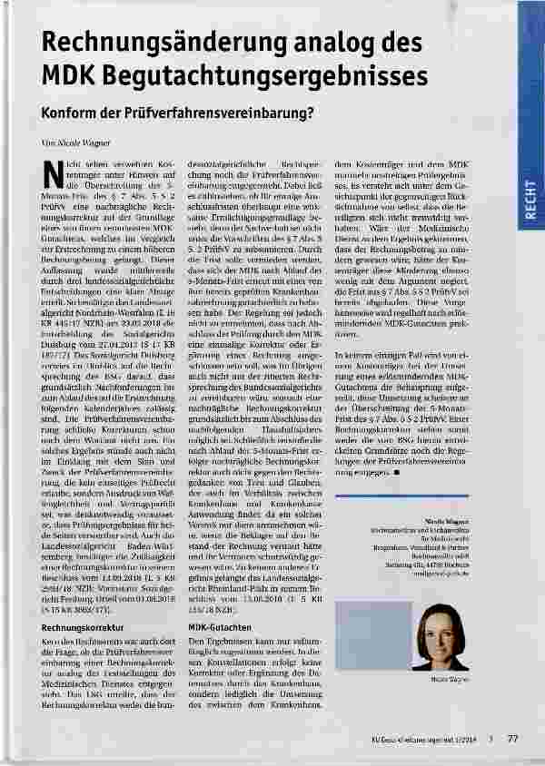 Vorschauseite 1: Rechnungsänderung analog des MDK Begutachtungsergebnisses