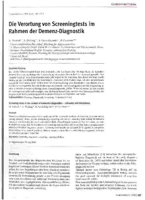 Vorschauseite 1: Die Verortungvon Screeningtests im Rahmen der Demenz-Diagnostik