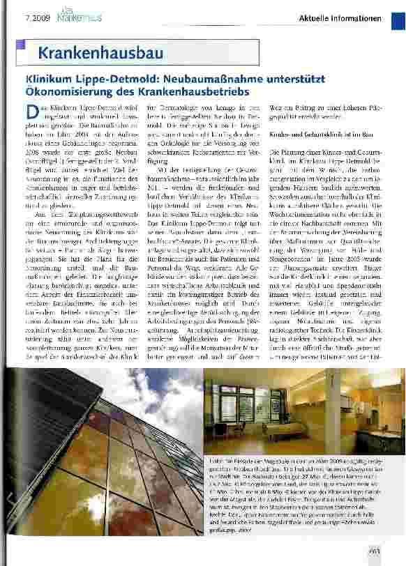 Vorschauseite 1: Klinikum Lippe-Detmold: Neubaumaßnahme unterstützt Ökonomisierung des Krankenhausbetriebs