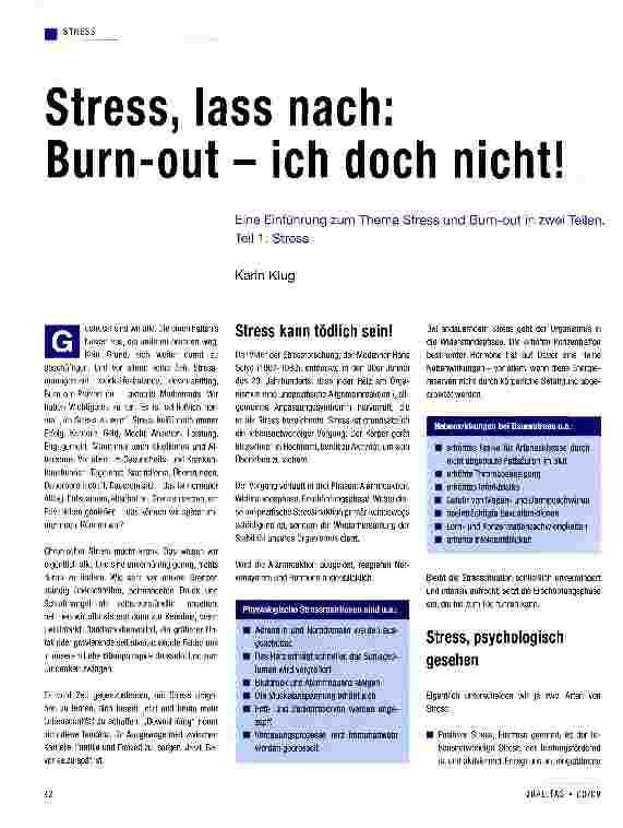 Vorschauseite 1: Stress, lass nach: Burn-out - ich doch nicht!