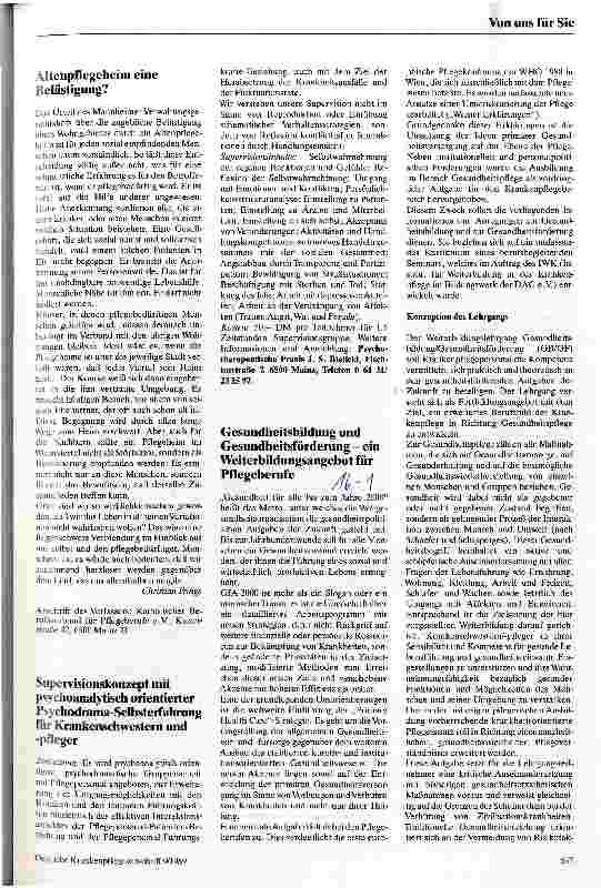 Vorschauseite 1: Gesundheitsbildung und Gesundheitsförderung - ein Weiterbildungsangebot für Pflegeberufe