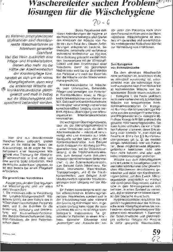 Vorschauseite 1: Wäschereileiter suchen Problemlösungen für die Wäschehygiene