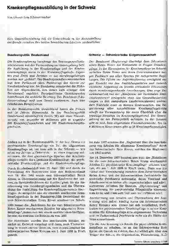 Vorschauseite 1: Krankenpflegeausbildung in der Schweiz