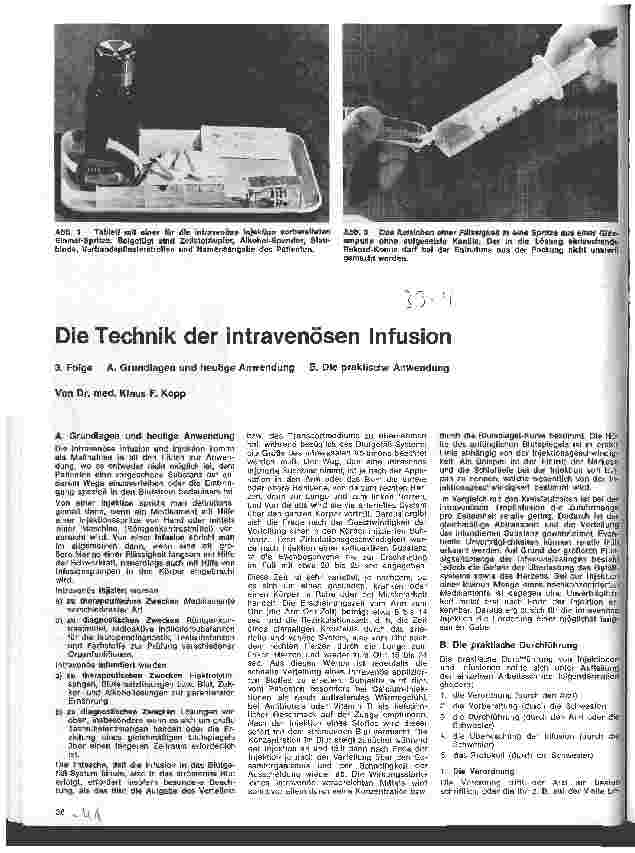 Vorschauseite 1: Die Technik der intravenösen Infusion 3. Folge: A. Grundlagen und heutige Anwendung,