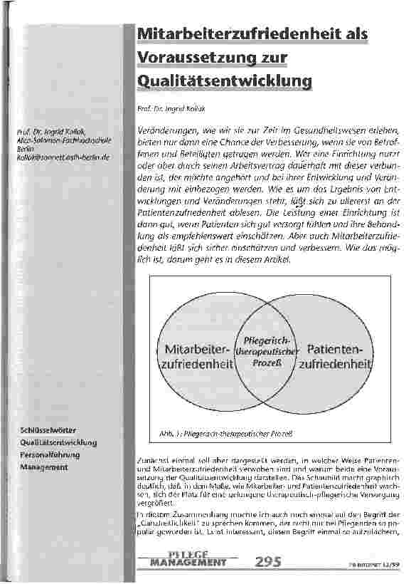 Vorschauseite 1: Mitarbeiterzufriedenheit als Voraussetzung zur Qualitätsentwicklung