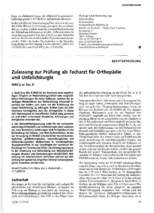 Vorschauseite 1: Zulassung zur Prüfung als Facharzt für Orthopädie und Unfallchirurgie