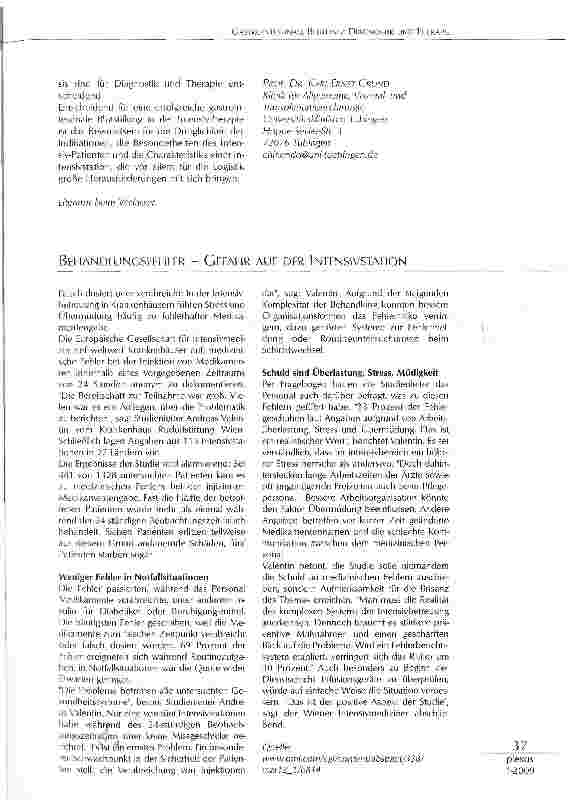 Vorschauseite 1: BEHANDLUNGSFEHLER - GEFAHR AUF DER INTENSIVSTATION