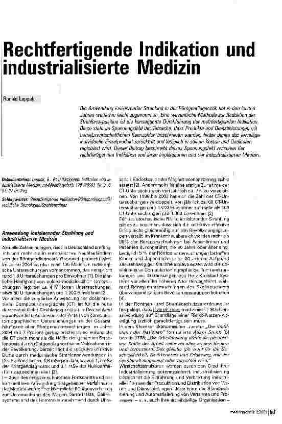 Vorschauseite 1: Rechtfertigende Indikation und industrialisierte Medizin