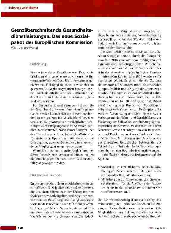 Vorschauseite 1: Grenzüberschreitende Gesundheitsdienstleistungen: Das neue Sozialpaket der Europäischen Kommission