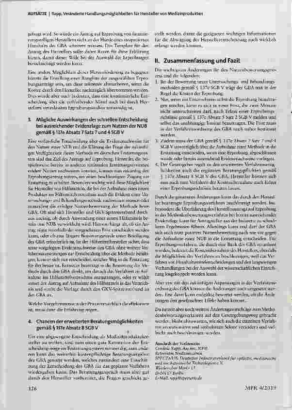 Vorschauseite 2: Veränderte Handlungsmöglichkeiten für Hersteller von Medizinprodukten im Rahmen des Nutzenbewertungsverfahrens für neue Untersuchungsund Behandlungsmethoden gemäß § 137e SGB V dur…