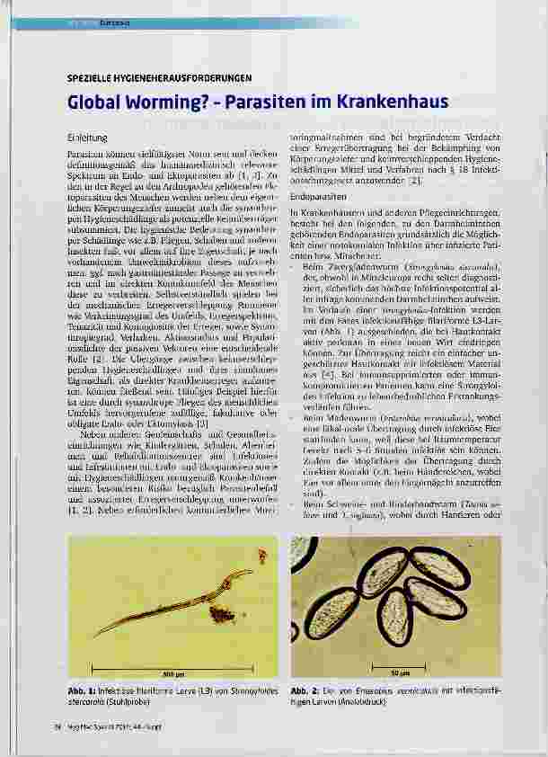 Vorschauseite 1: Global Worming? Parasiten im Krankenhaus
