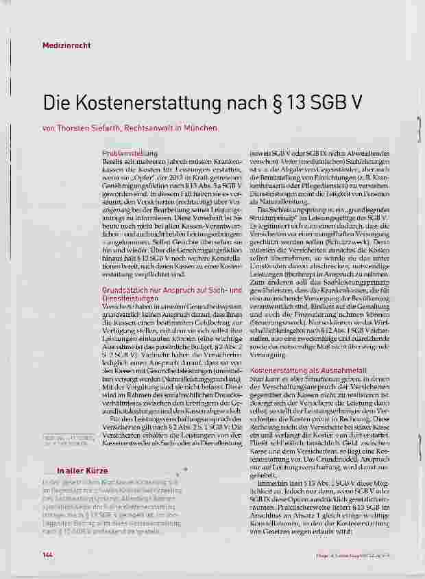 Vorschauseite 1: Die Kostenerstattung nach § 13 SGB V