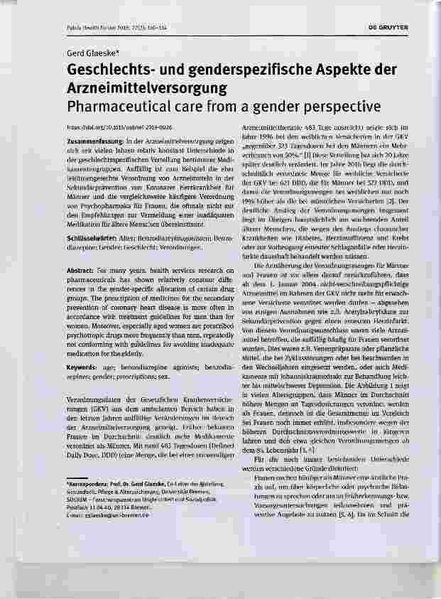 Vorschauseite 1: Geschlechtsund genderspezifische Aspekte der Arzneimittelversorgung