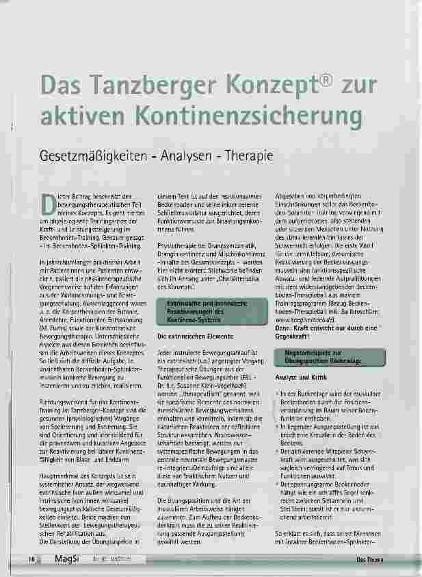 Vorschauseite 1: Das Tanzberger Konzept® zur aktiven Kontinenzsicherung Gesetzmäßigkeiten Analysen Therapie