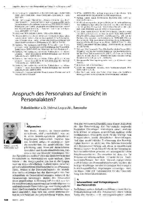 Vorschauseite 1: Anspruch des Personalrats auf Einsicht in Personalakten?