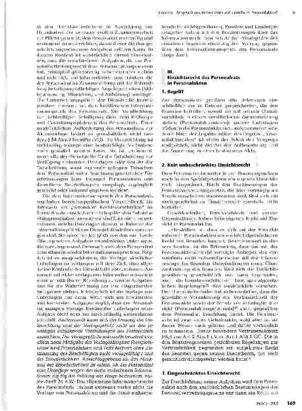 Vorschauseite 2: Anspruch des Personalrats auf Einsicht in Personalakten?