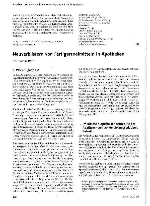 Vorschauseite 1: Neuverblistern von Fertigarzneimitteln in Apotheken
