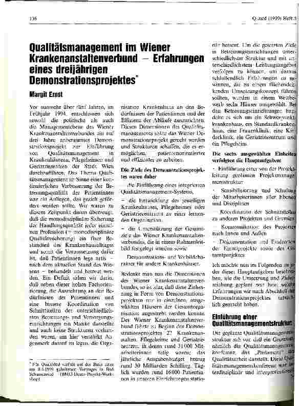 Vorschauseite 1: Qualitätsmanagement im Wiener Krankenanstaltenverbund - Erfahrungen eines dreijährigen Demonstrationsprojektes