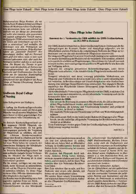Vorschauseite 2: DBfK-Großkundgebung am 28.02.1989 Ohne Pflege keine Zukunft