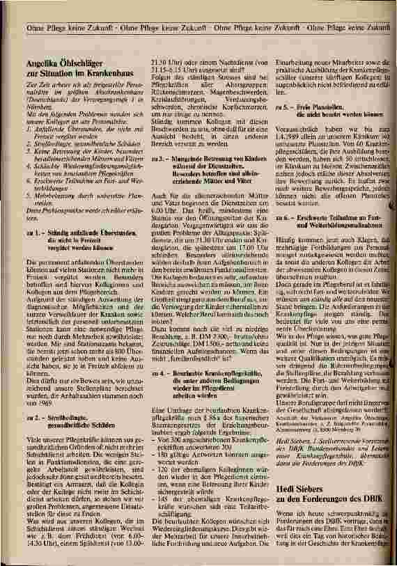 Vorschauseite 4: DBfK-Großkundgebung am 28.02.1989 Ohne Pflege keine Zukunft