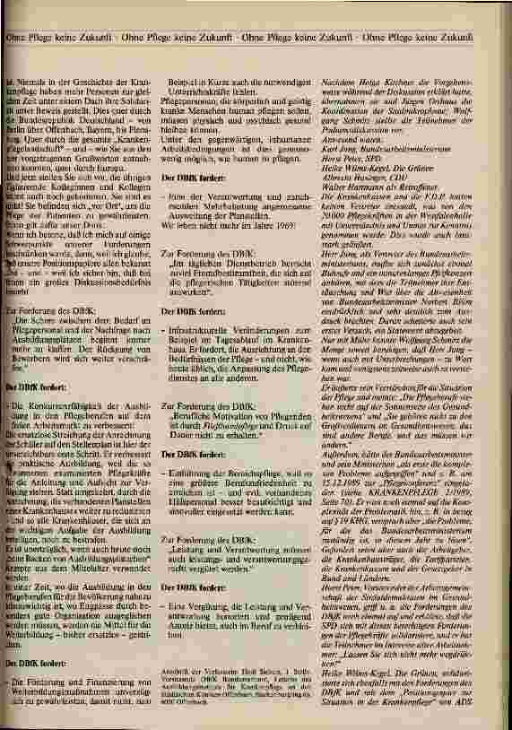 Vorschauseite 5: DBfK-Großkundgebung am 28.02.1989 Ohne Pflege keine Zukunft