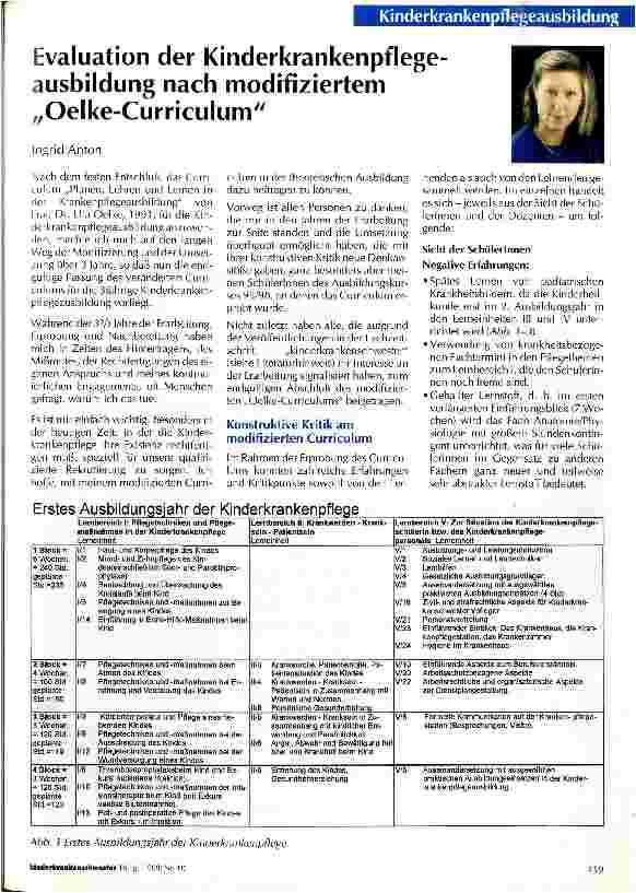 Vorschauseite 1: Evaluation der Kinderkrankenpflegeausbildung nach modifiziertem Oelke-Curriculum