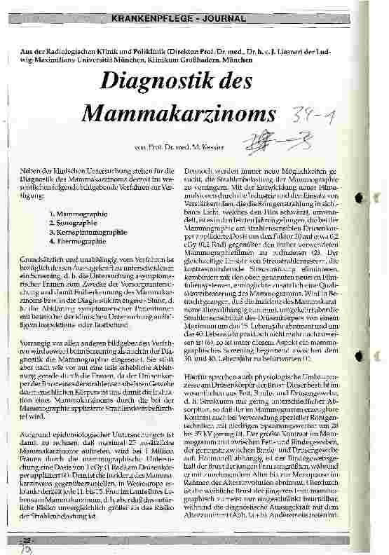 Vorschauseite 1: Diagnostik des Mammakarzinoms