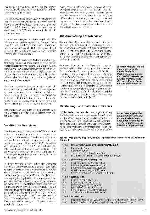Vorschauseite 3: Psychosomatik, Begutachtung, Sozialmedizin, BerufsunfähigkeitDas „Interview zur Beurteilung psycho-sozialer Dimensionen der Leistungsfähigkeit - ein systematisches Ergänzungsmodul…
