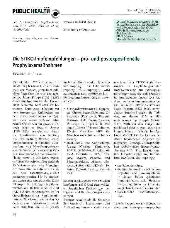 Vorschauseite 1: Die STIKO-Impfempfehlungen - präund postexpositionelle Prophylaxemaßnahmen