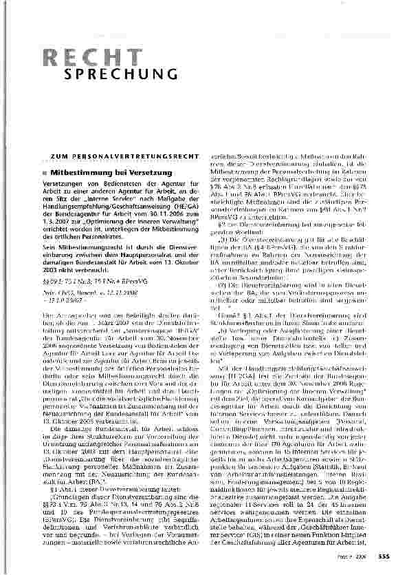 Vorschauseite 1: Mitbestimmung bei Versetzung