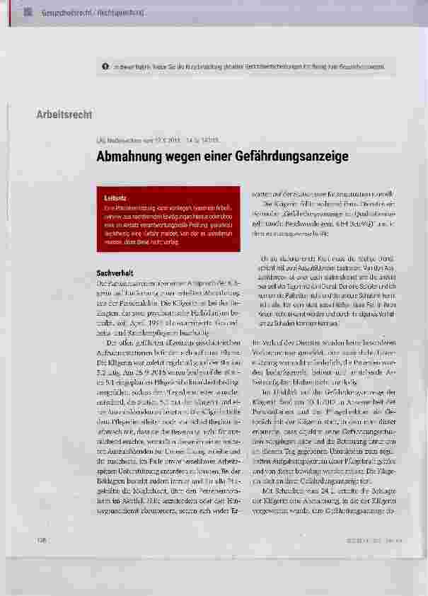 Vorschauseite 1: Abmahnung wegen einer Gefährdungsanzeige