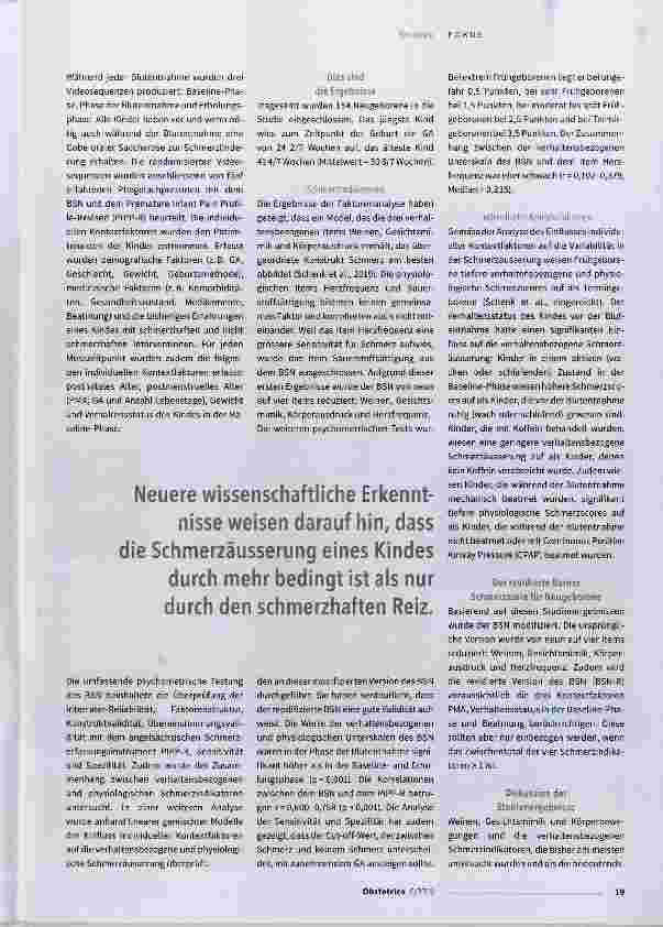 Vorschauseite 2: Der Berner Schmerzscore für Neugeborene wird revidiert