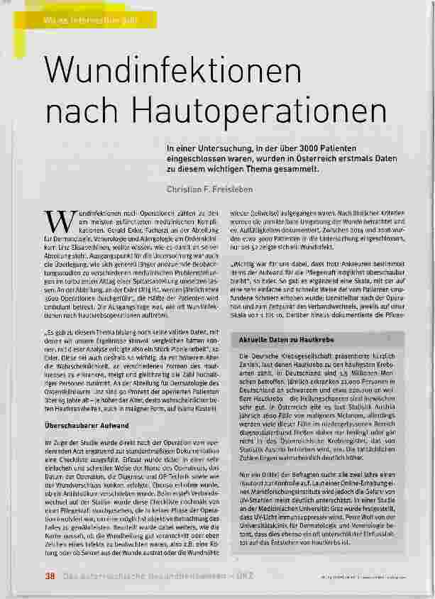 Vorschauseite 1: Wundinfektionen nach Hautoperationen