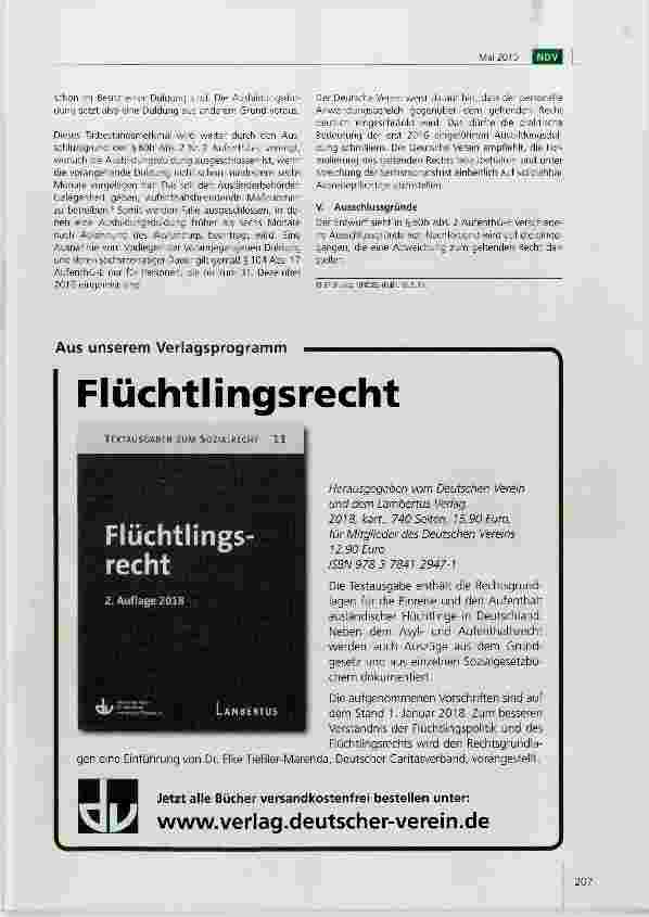 Vorschauseite 3: Stellungnahme des Deutschen Vereins zum Gesetzentwurf der Bundesregierung über Duldung bei Ausbildung und Beschäftigung vom 19. Dezember 2018*