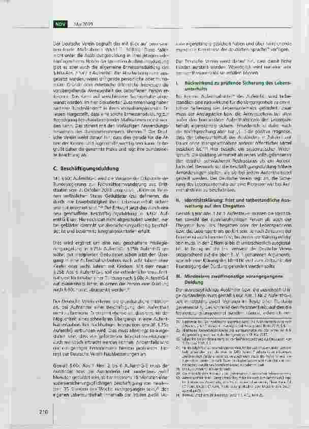 Vorschauseite 6: Stellungnahme des Deutschen Vereins zum Gesetzentwurf der Bundesregierung über Duldung bei Ausbildung und Beschäftigung vom 19. Dezember 2018*