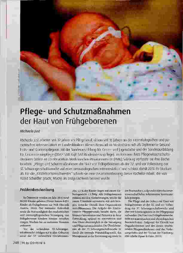 Vorschauseite 1: Pflegeund Schutzmaßnahmen der Haut von Frühgeborenen