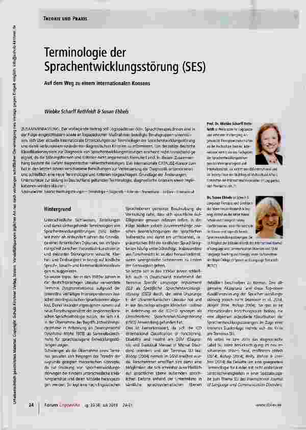 Vorschauseite 1: Terminologie der Sprachentwicklungsstörung (SES)