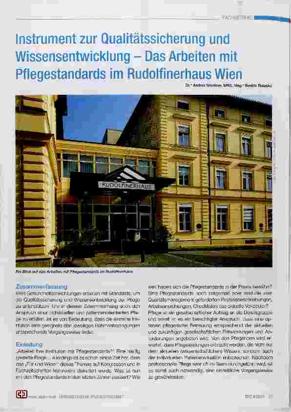 Vorschauseite 1: Instrument zur Qualitätssicherung und Wissensentwicklung Das Arbeiten mit Pflegestandards im Rudolfinerhaus Wien